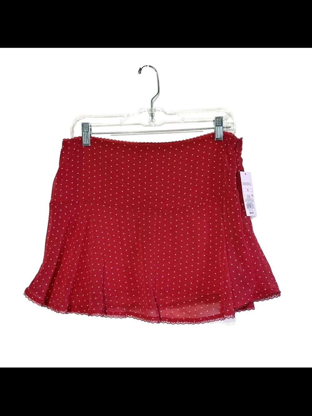 Wild Fable Red Polka Dot Mini Skirt with Lace Trim, Sizes Small to Extra Large